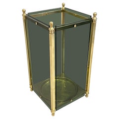 Porte-parapluies italien moderne et néoclassique en laiton et verre vert par Fontana Arte