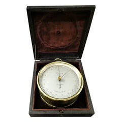 Antique Victorian Brass Cased Aneroid Barometer by Stanley, London