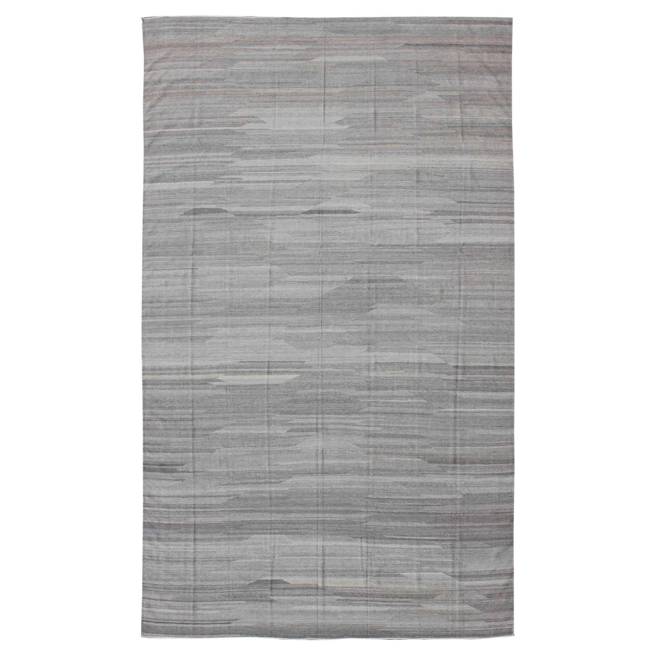 Very Large Modern Kilim with Solid Minimalist Design in Variation of Gray Tones