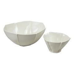 Pair of White Organic Porcelain Kawa Bowls, Leather Cast Ceramic Centerpiece