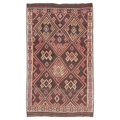 All-Over Hand Woven Geometric Kilim Diamond Design in Brown, Pink, and Ivory