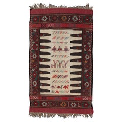 Vintage Tribal Baluch Rug With Pile and Kilim in Ivory Background