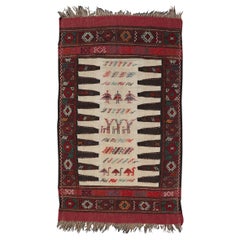 Tapis baluchon tribal vintage avec poils et tapis Kilim sur fond ivoire