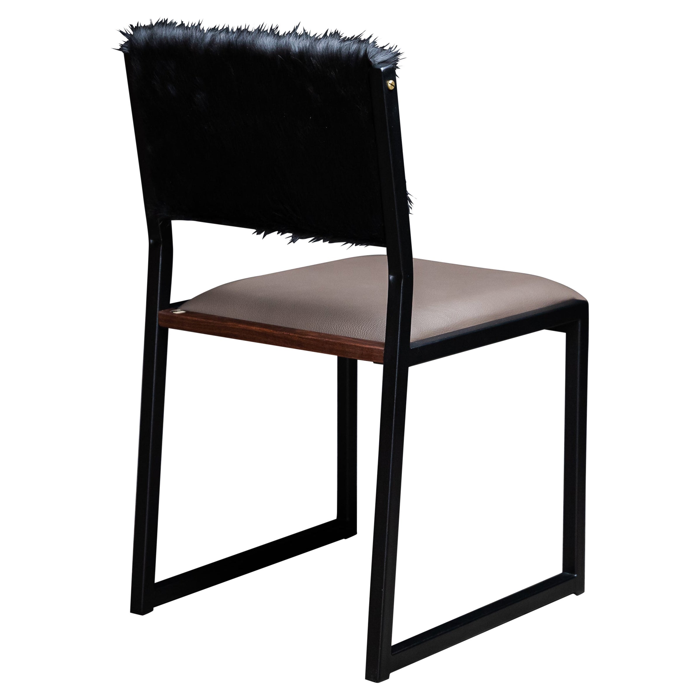 Shaker Modern Chair by Ambrozia, Walnut, Smokey Leather, Black Cowhide For Sale