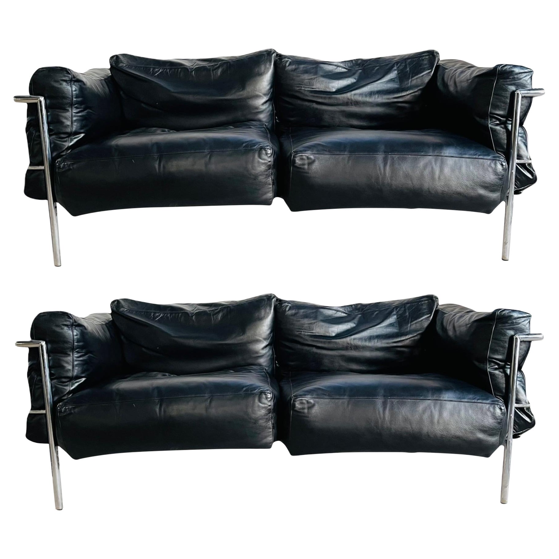 Pair of Italian Le Courbiser LC2 Leather Sofa
