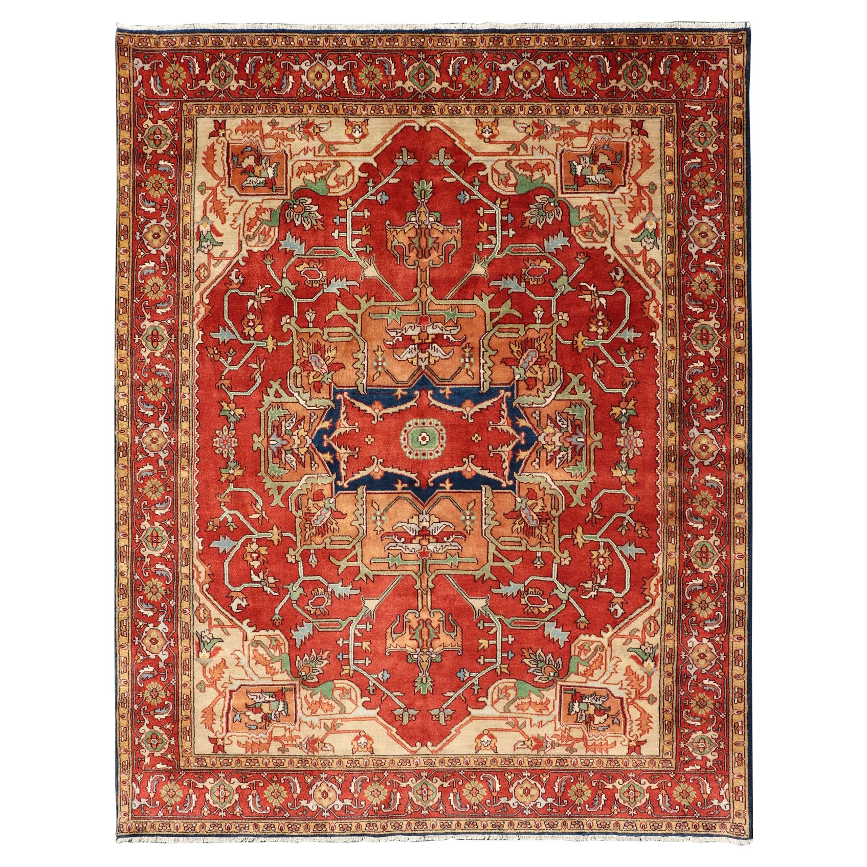 Teppich im Serapi-Heriz-Design mit geometrischem Medaillon in Juwelenfarben