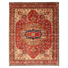 Serapi-Heriz Design Rug with Geometric Medallion in Jewel Colors