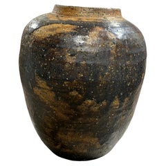 Japanese Shigaraki Iron Glazed Large Stoneware Pottery Tsubo Jar Vase Edo Period