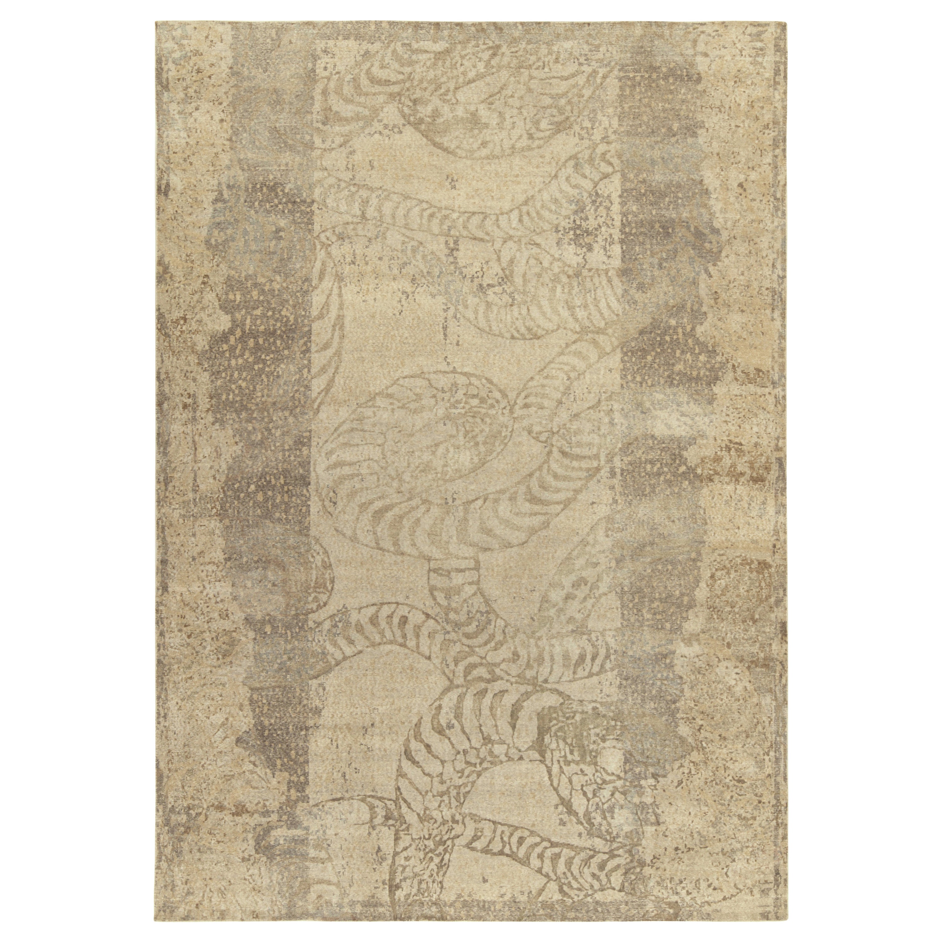 Rug & Kilim's Distressed Style Abstract Rug in Beige-Brown & Gray Pattern For Sale