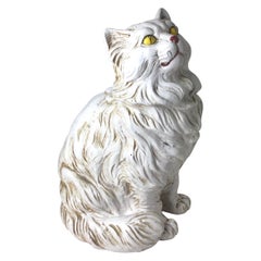 Vintage Italian Pottery Large White Cat Figure Statue Sculpture
