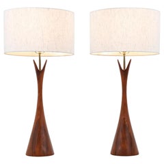 Vintage Mid-Century Modern Sculpted Walnut Table Lamps by Modernera Lamp Co.