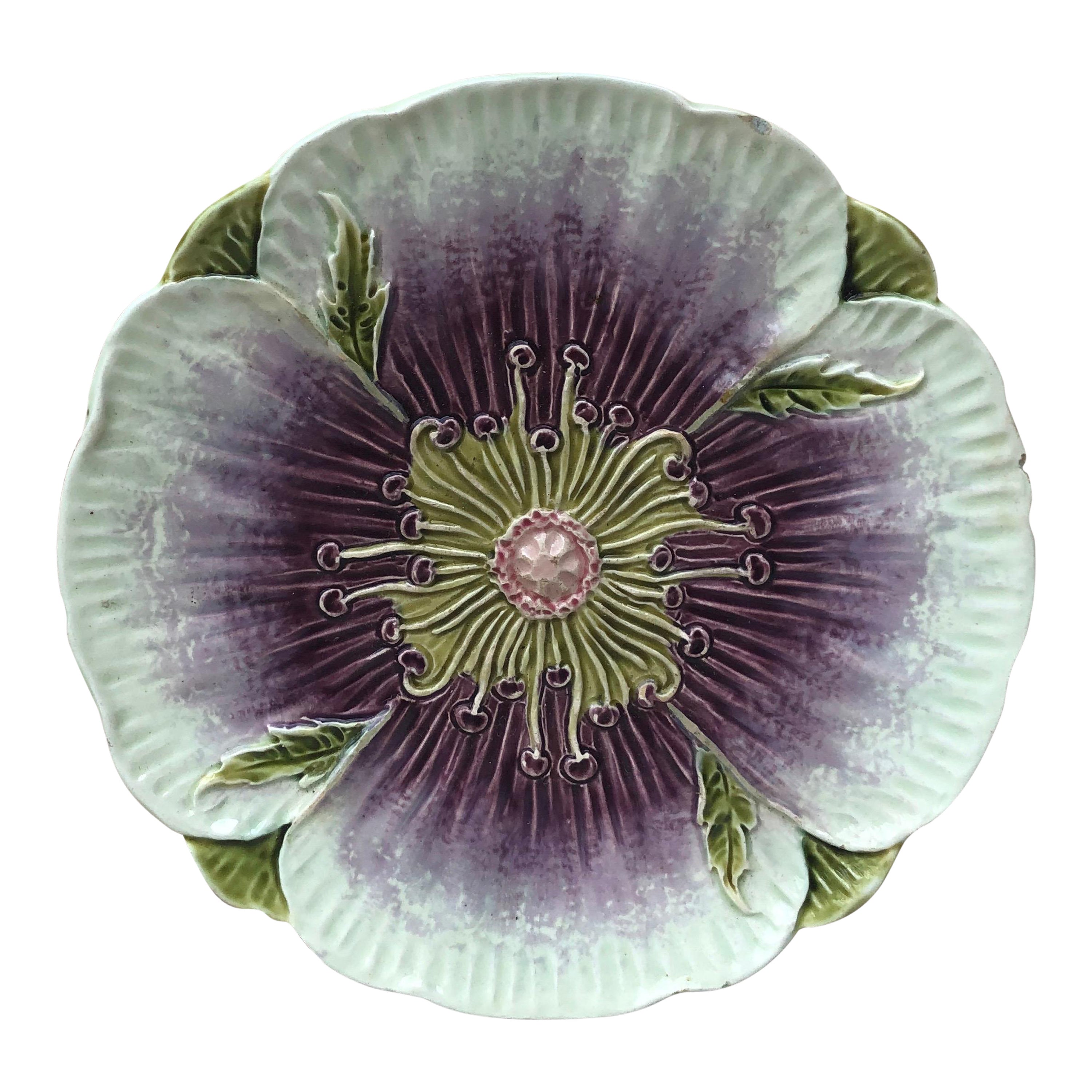 Austrian Majolica Flower Plate circa 1900