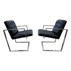 Pair Directional Style Cantileverd Leather Lounge Chairs