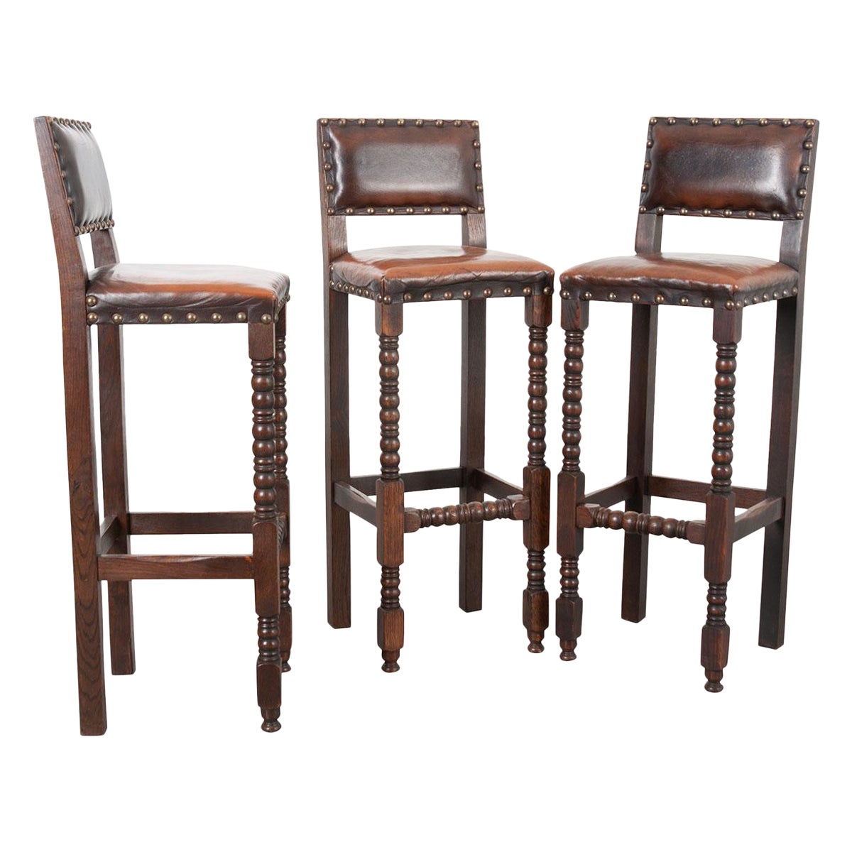 English 19th Century Oak & Leather Pub Chairs