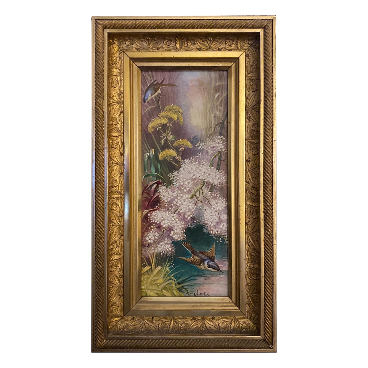 19th Century French Hand Painted Framed Porcelain Tile For Sale