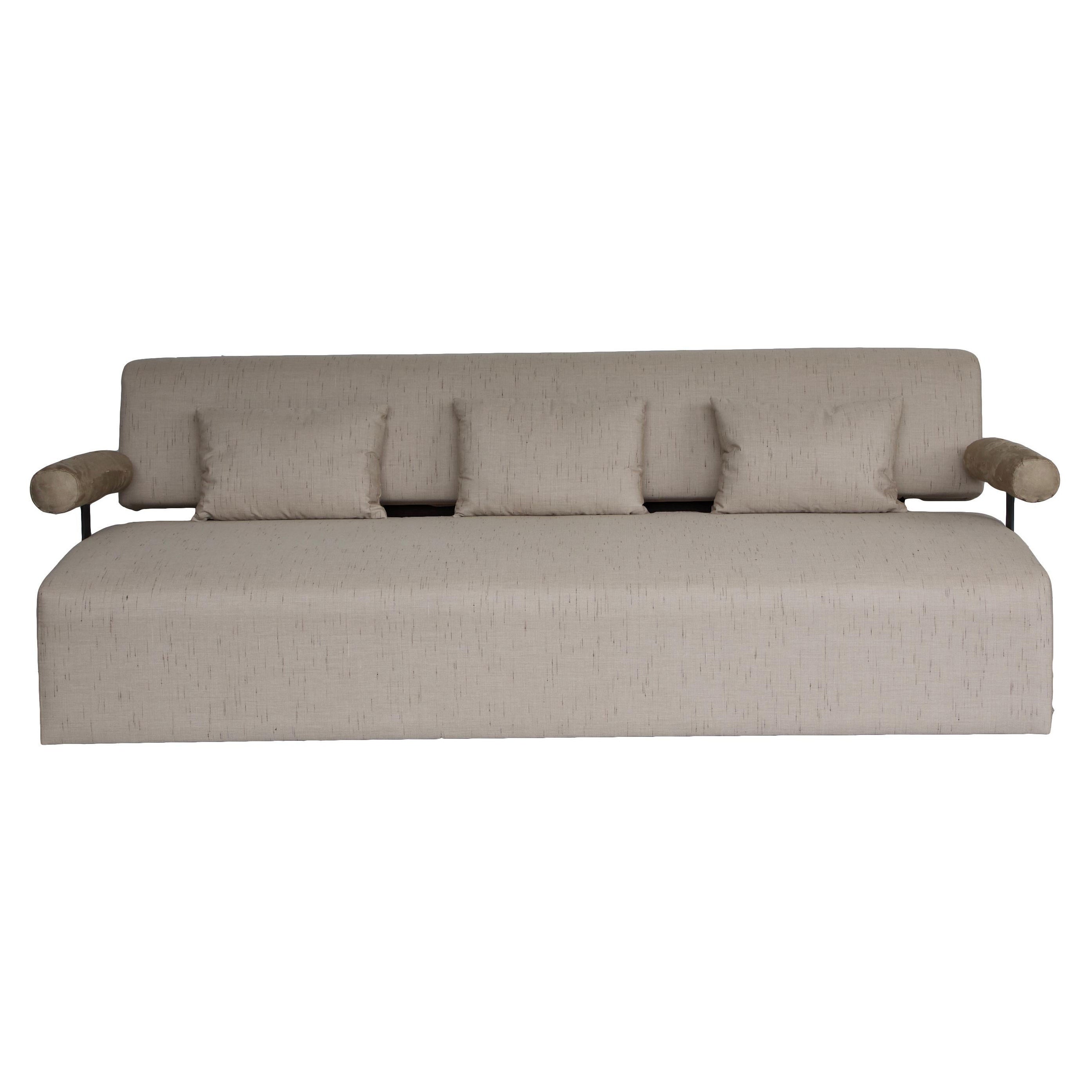 Raw Steel and Upholstered Oak, Contemporary, Sculptural, Pisa Sofa