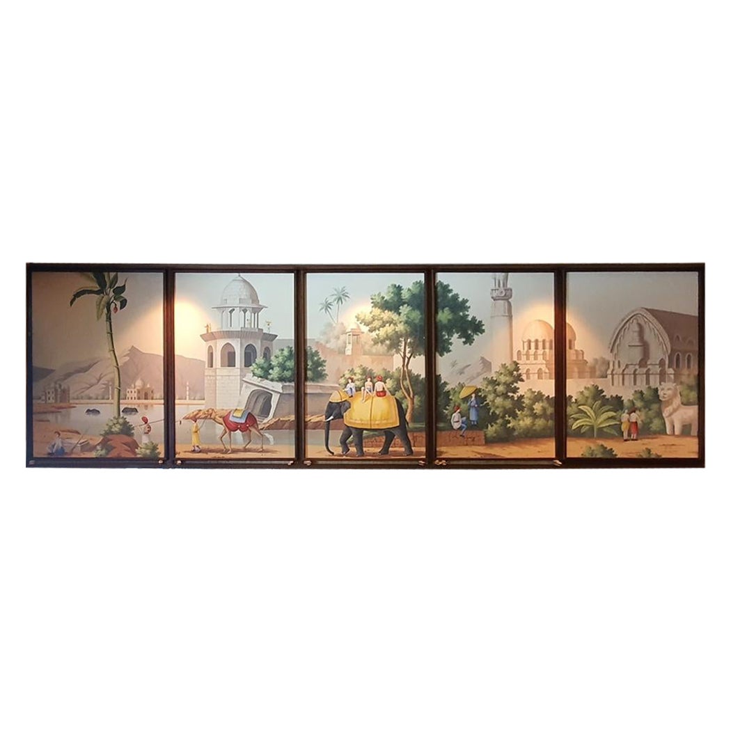 Early View of India, Panoramic Mural Hand Painted Wallpaper on Scenic Paper For Sale