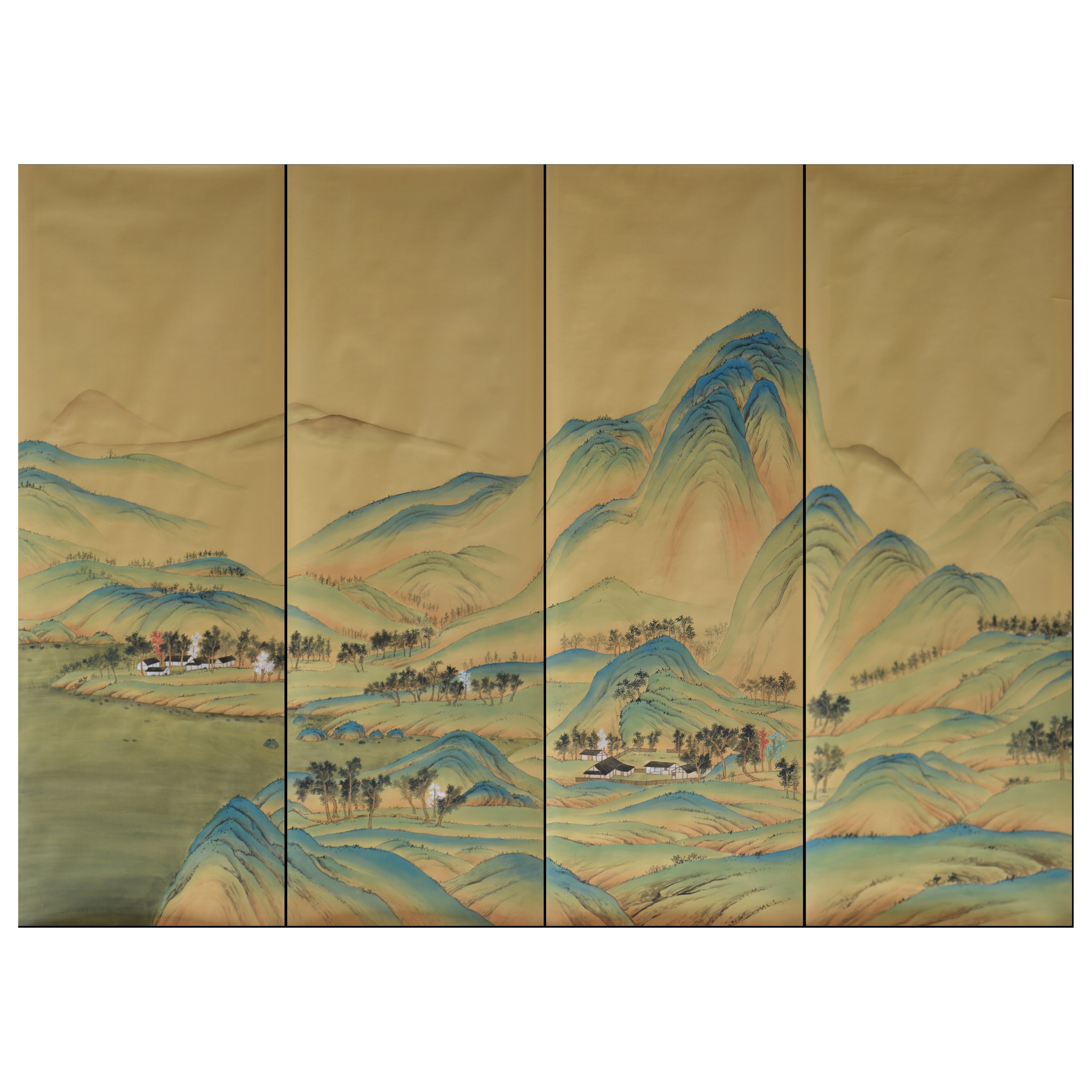 Mountain Mural Hand Painted Wallpaper on Silk Panel, Accept Custom Size For Sale