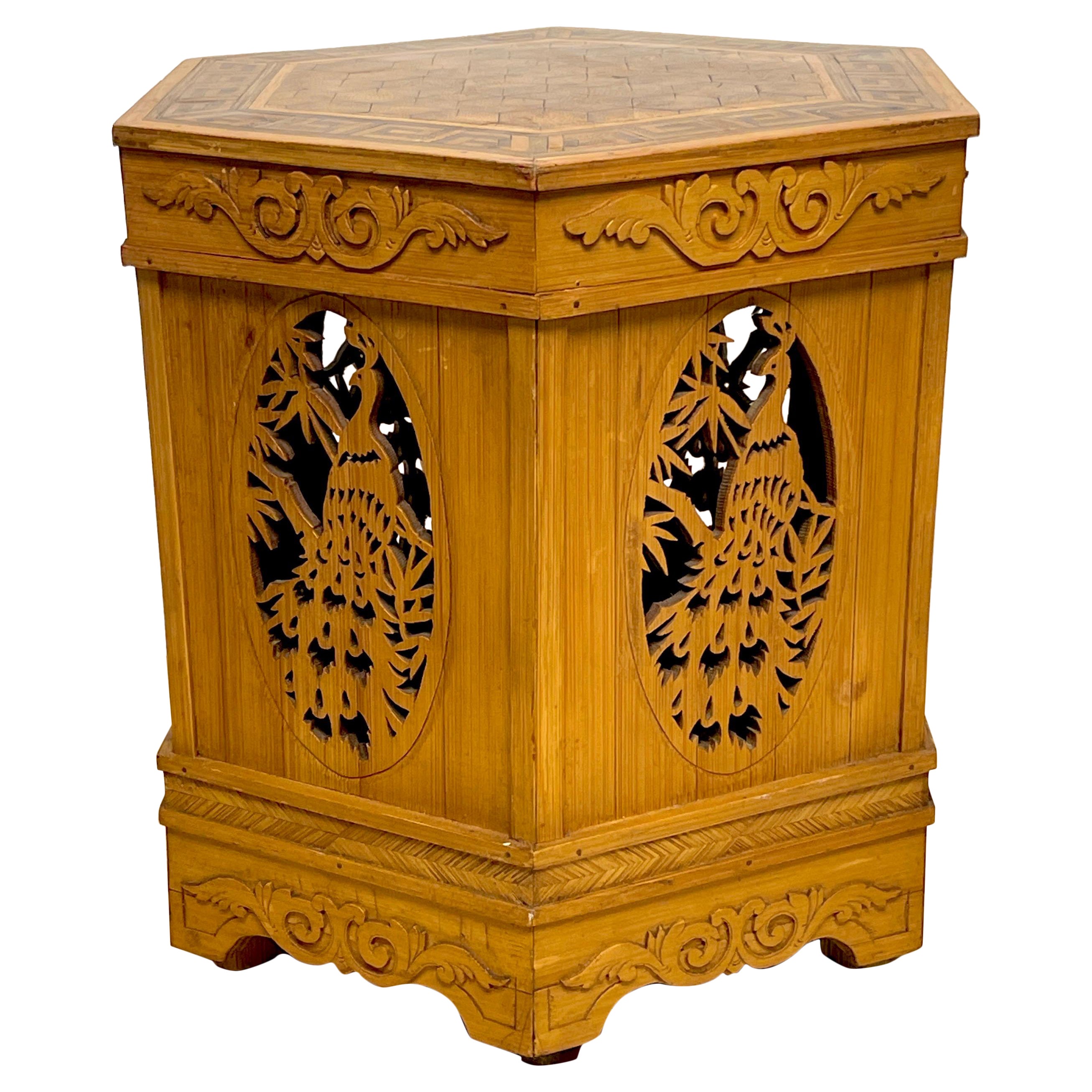 Diminutive American Aesthetic Movement Peacock Motif Pedestal of Side Table   For Sale