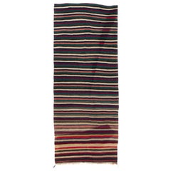 4.7x11.8 Ft Vintage Striped Handwoven Turkish Kilim 'Flat-Weave' Rug, All Wool