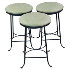 3 Vintge Hearthstone Rustic Wrought Iron Round Swivel Counter Bar Stools