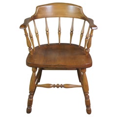 Fauteuil de pub vintage en érable de ferme à dossier baril et accoudoir en caboose pour salle à manger en bois de taverne