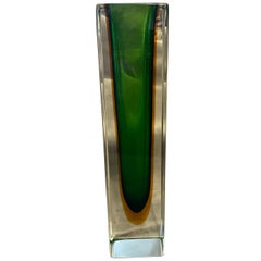 1970s Iconic Green and Yellow Sommerso Murano Glass Vase by Mandruzzato