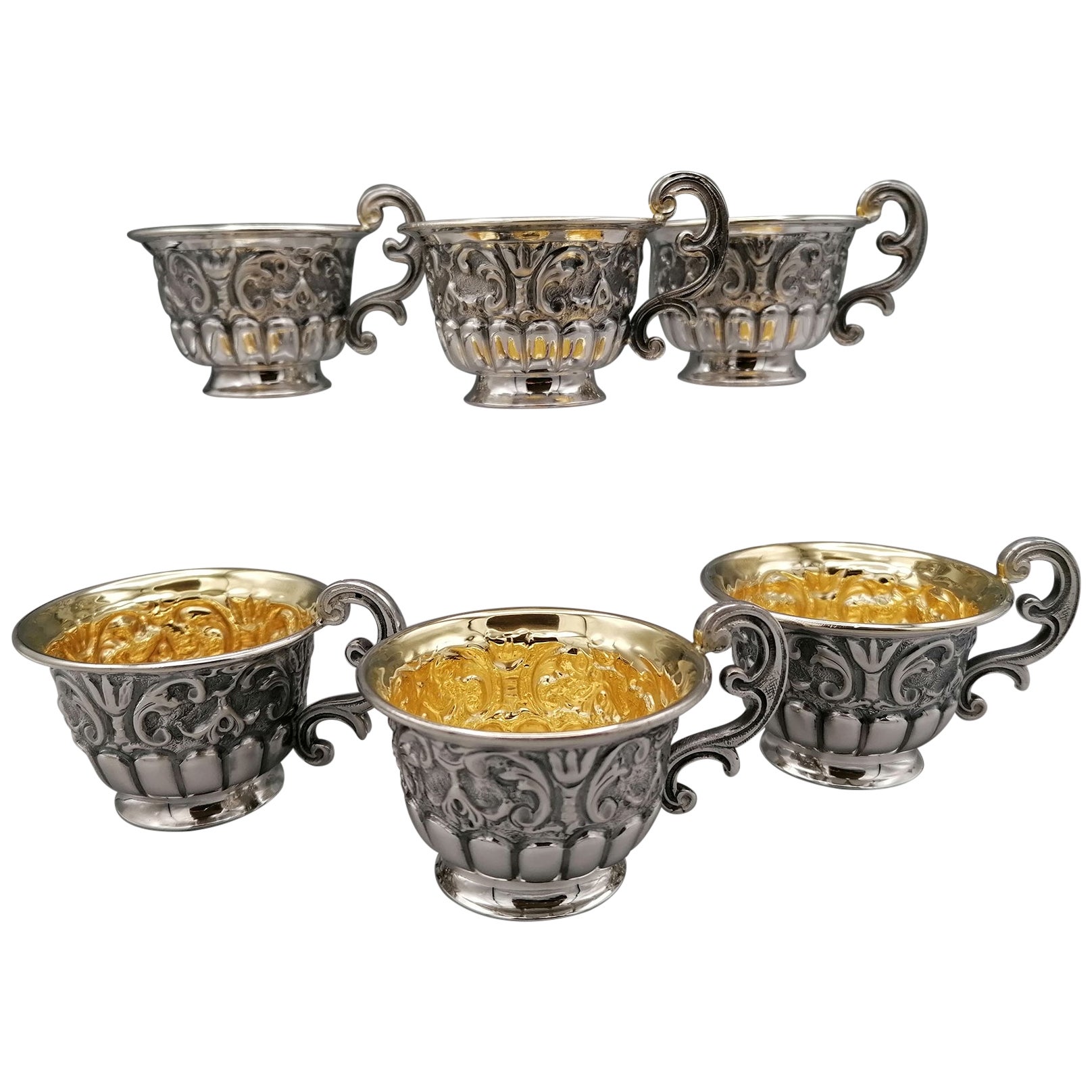 Set di 6 bicchieri per vodka in argento massiccio del XX secolo