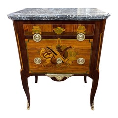 18th Century French Louis XVI Kingwood Inlay Chest of Drawers with Marble Top