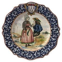 French Faience Plate Malicorne, Circa 1890