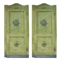Set of 2 Antique Green Painted Doors Complete with Frame, 18th Century, Italy