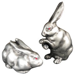 Japan Pair Red Eye Garden Rabbits Mint & Boxed