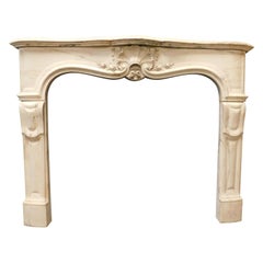 Antique Fireplace Mantle in White Carrara Marble, Louis XV Style, 1750, France