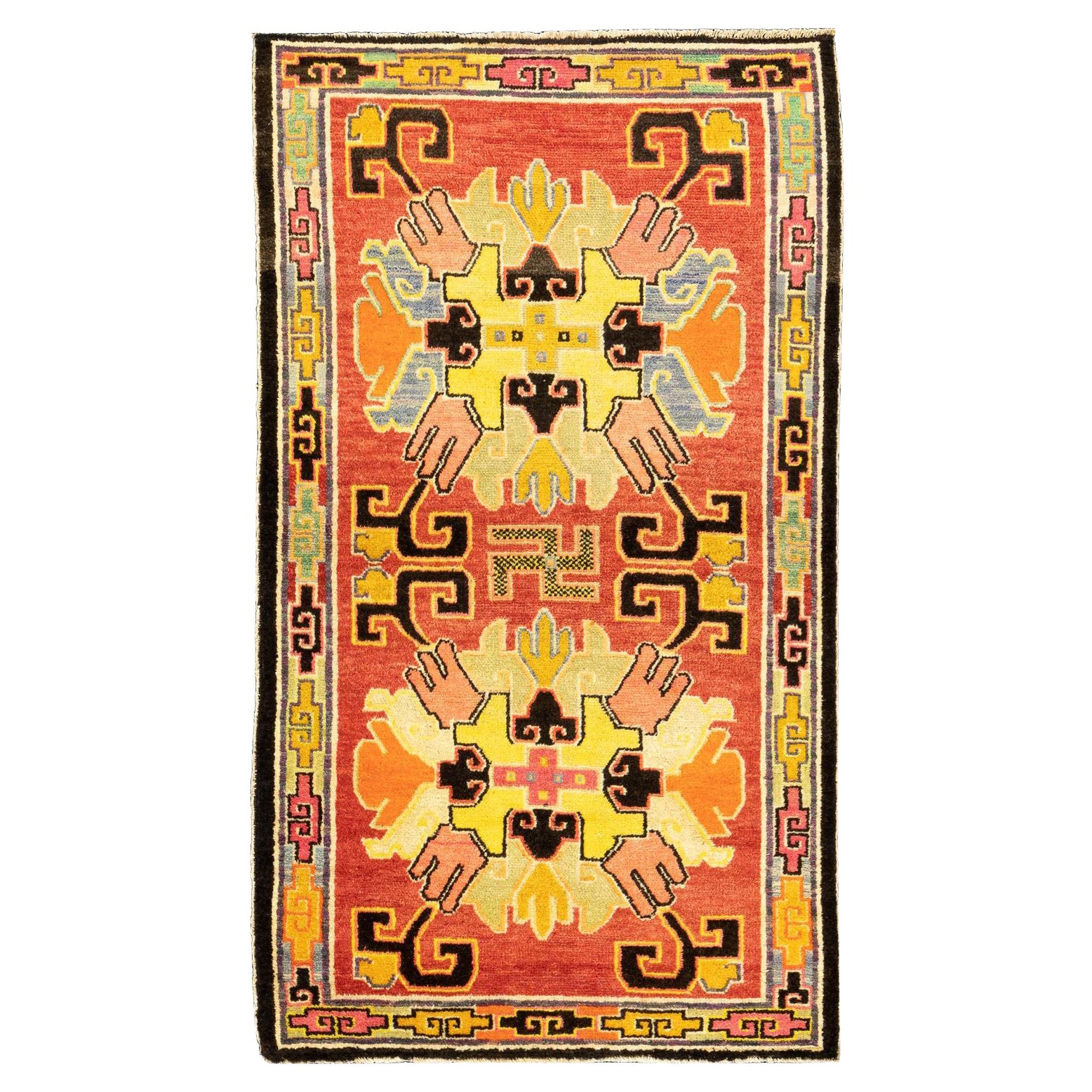 Tibetan Rug Swastika Motif, ca. 1920 For Sale