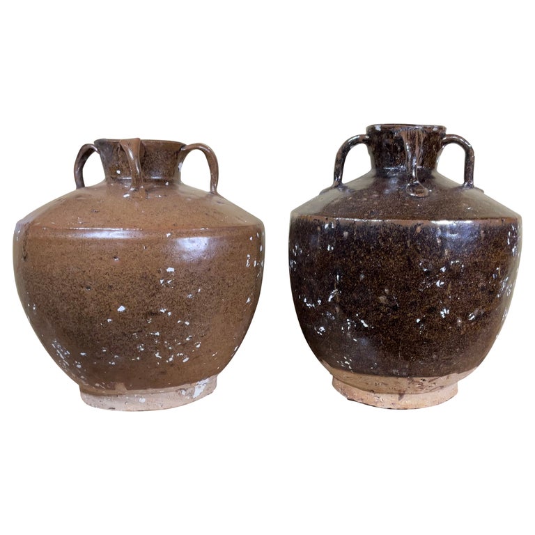 Pair of 19th Century Chinese Glazed Stoneware Jars For Sale
