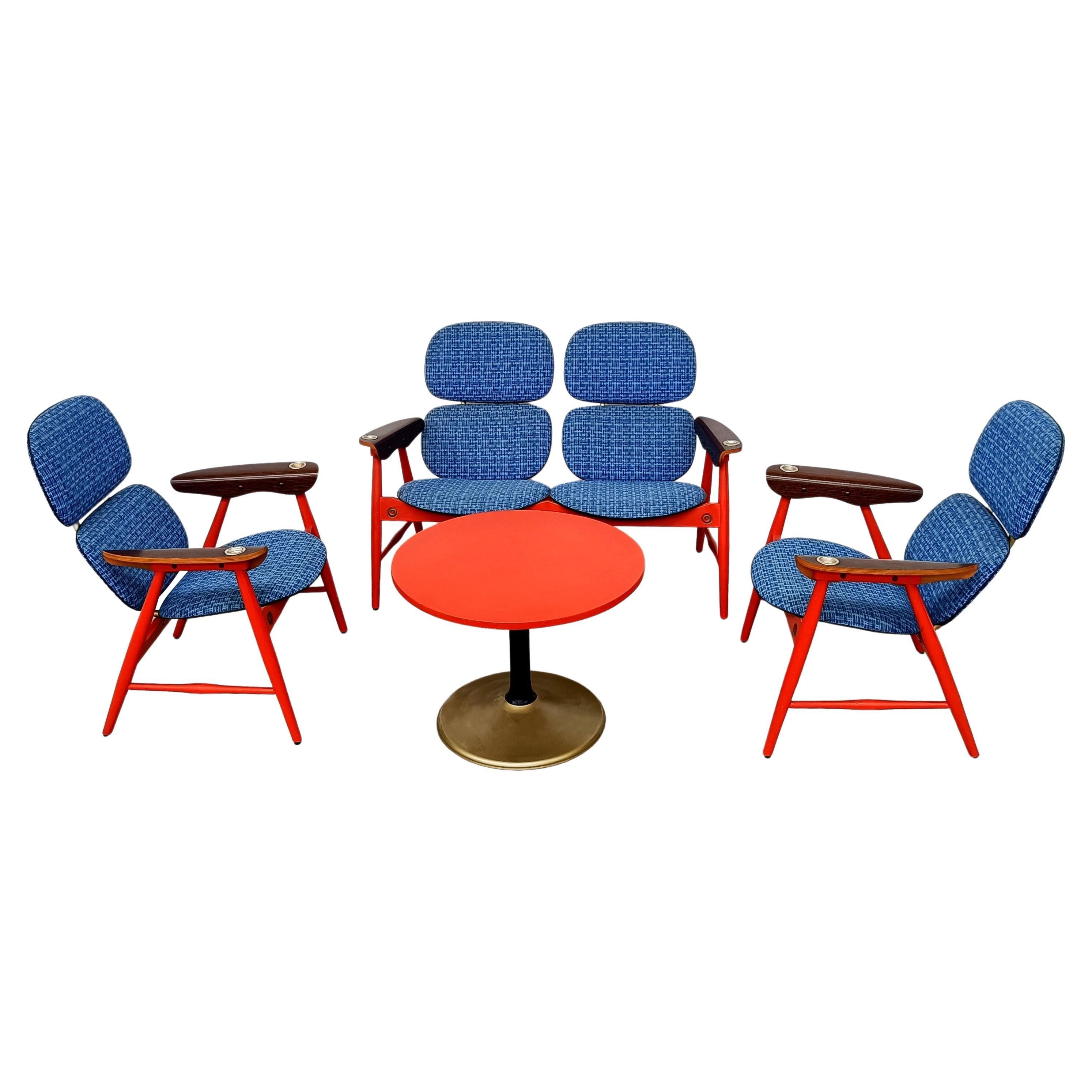 Living Room Set, Armchairs, Loveaseat Table by Marco Zanuso for Poltronova 60s For Sale