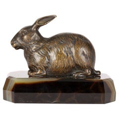 Viktorianische Achat montiert Bronze Kaninchen skulpturale Schreibtisch Gewicht