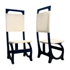 Goatskin Parchment Sculpted Oak Accent Chairs, a Pair