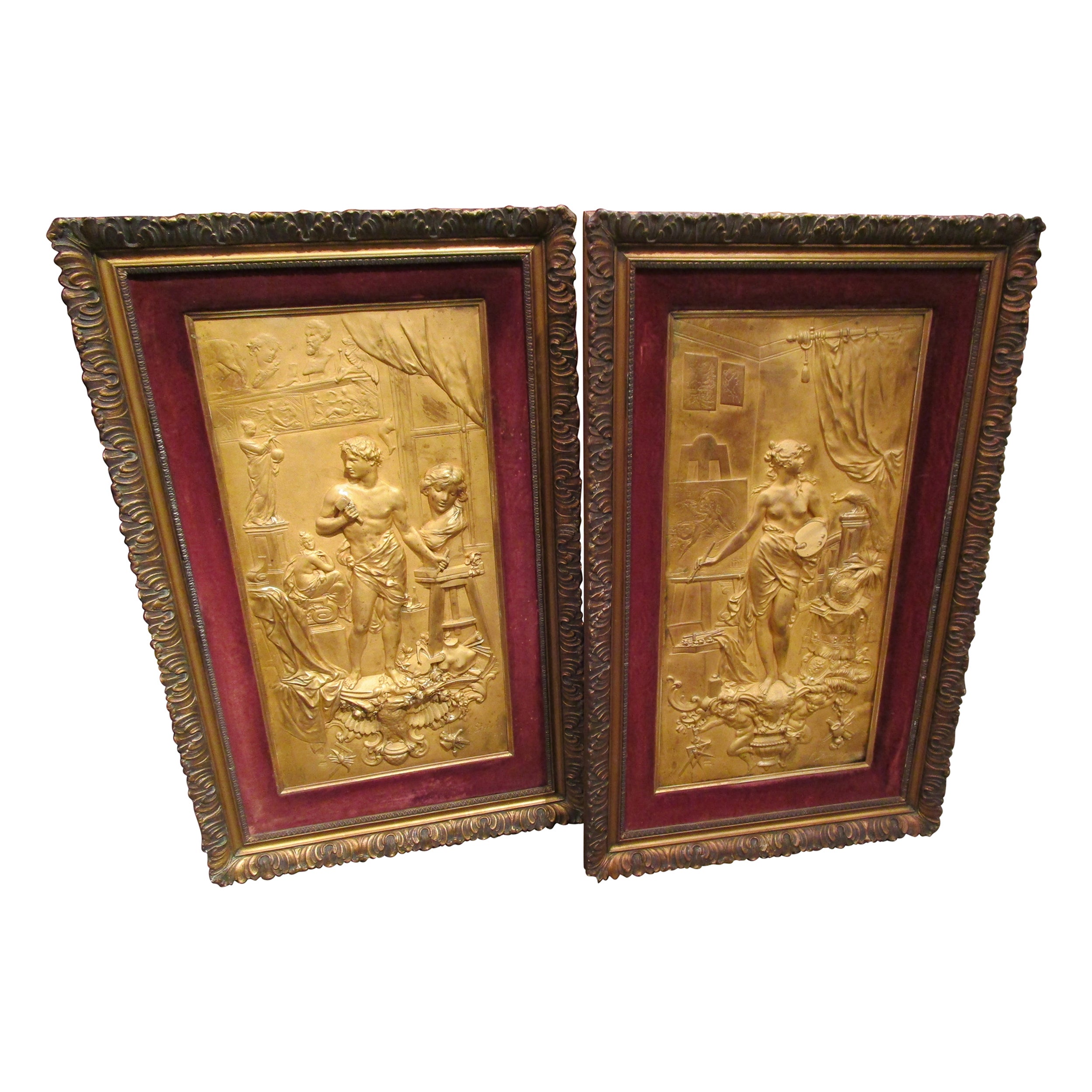 Fine Pair of 19th C Gilt Bronze Relief Plaques by Karl Sterrer 'Austrian 1844'