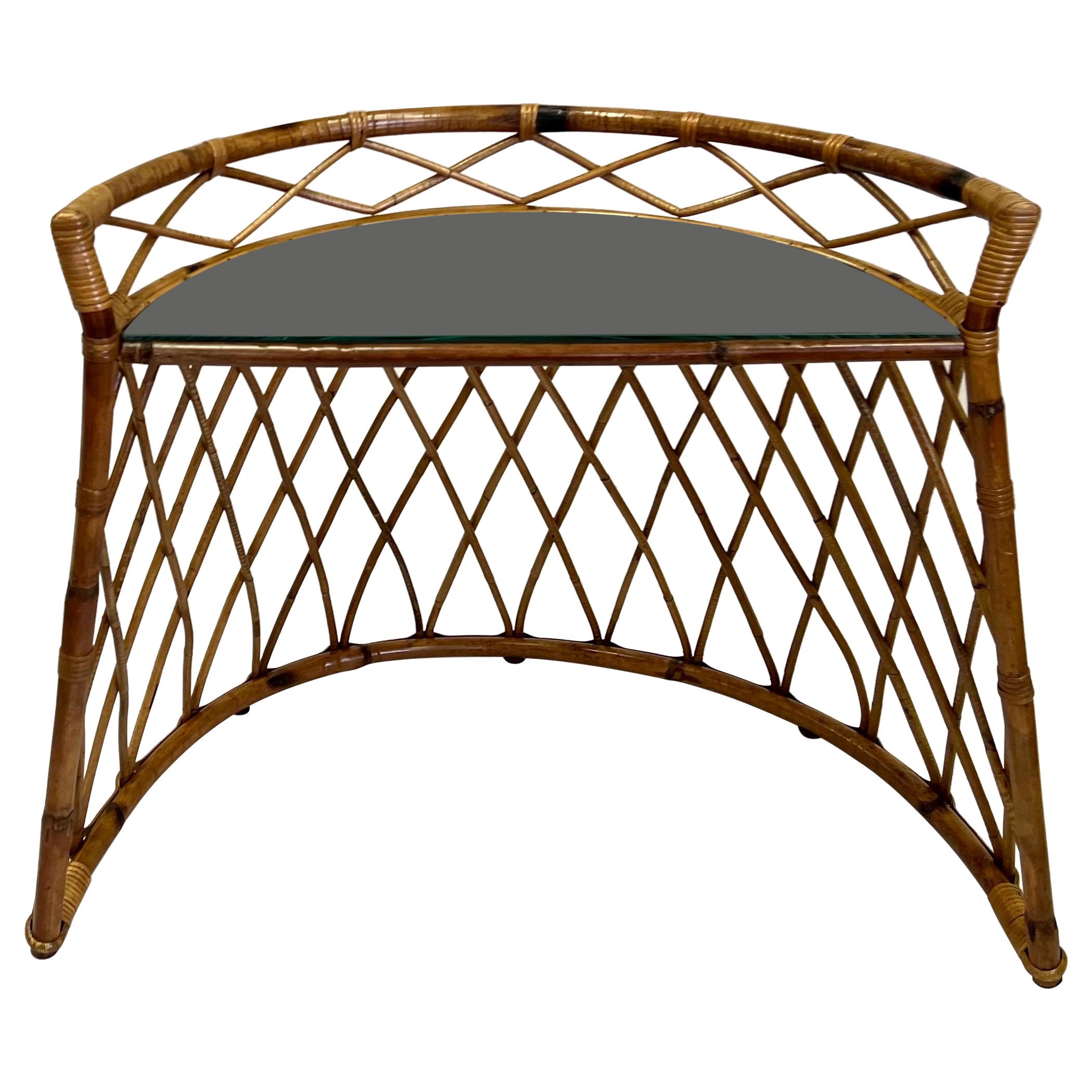 French Mid-century Modern Neoclassical Bamboo Rattan Console or Desk For Sale