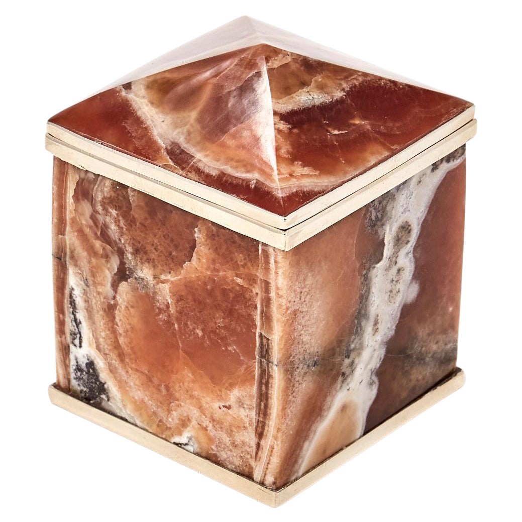 Tronador Medium Mini Box, Brown Onyx Stone and Silver Alpaca For Sale