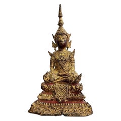 Thai Siam Bronze Gilt Rattanakosin Kingdom Seated Temple Shrine Buddha, 1800s