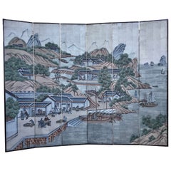 Écran de papier peint à six panneaux chinoiseries