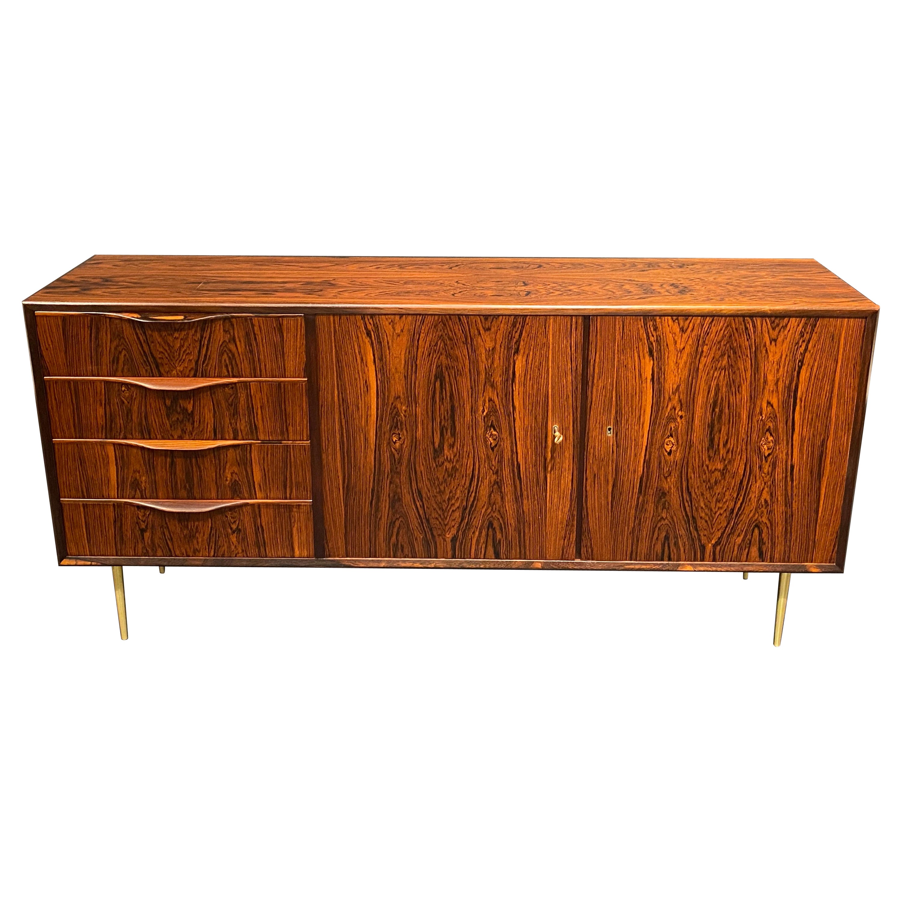Danish Rosewood Credenza with Brass Legs