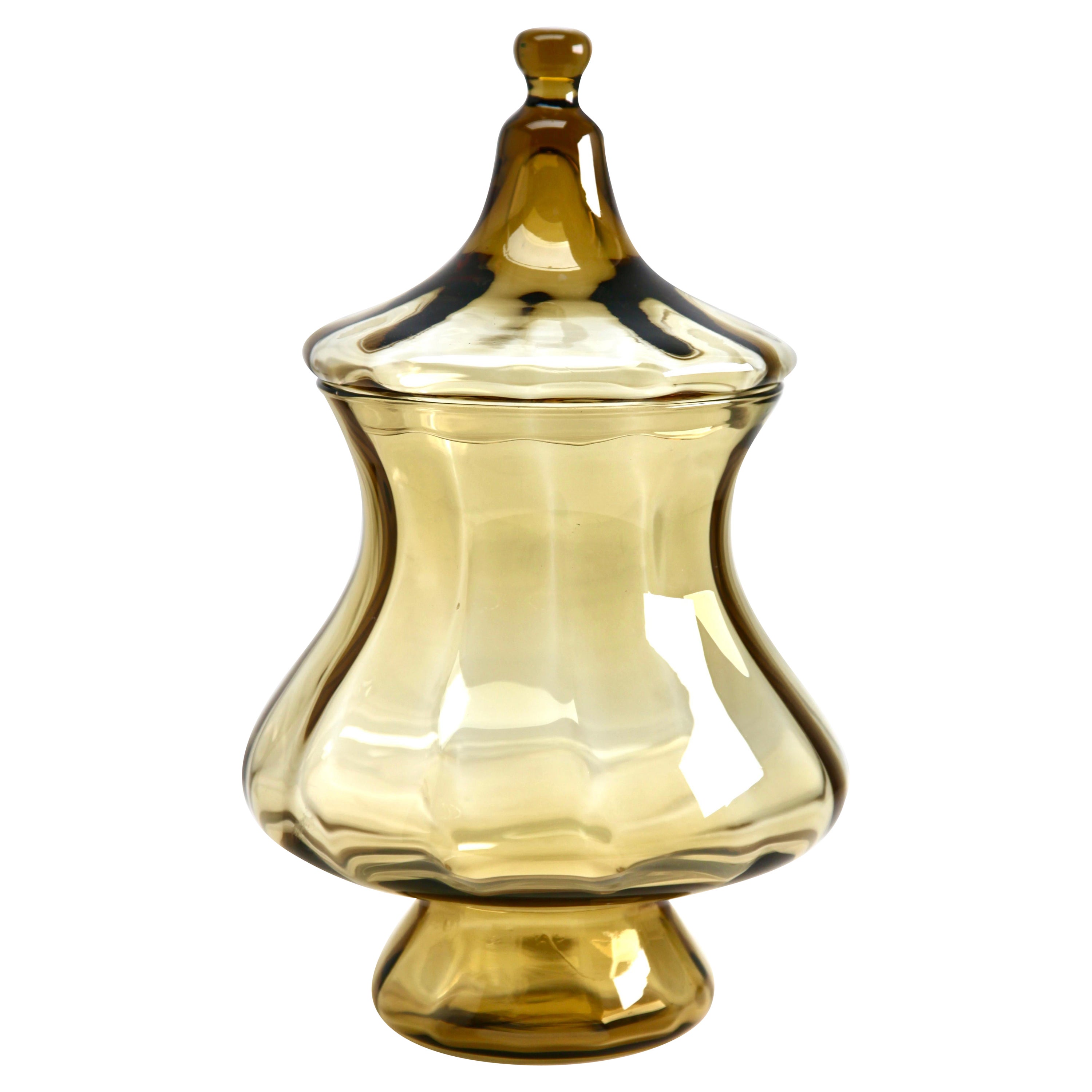Optical Ribs Glass Jar with Lid in the Style of Empoli