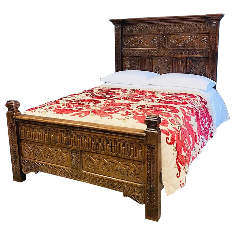 Double, Jacobean Oak Wooden Bed For Sale at 1stDibs