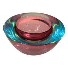 Vintage Murano Glass Ashtray Turquoise and Pink Color by Flavio Poli, 1950s
