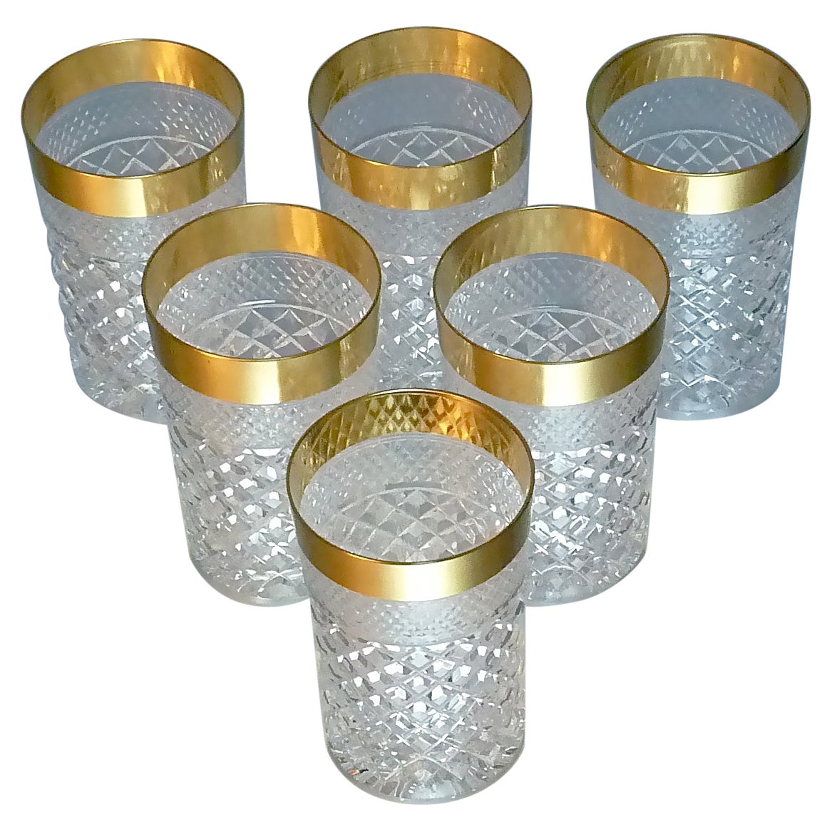 Edelsteine 6 Wassergläser Gold Kristallglas Becher Josephinenhuette Moser im Angebot