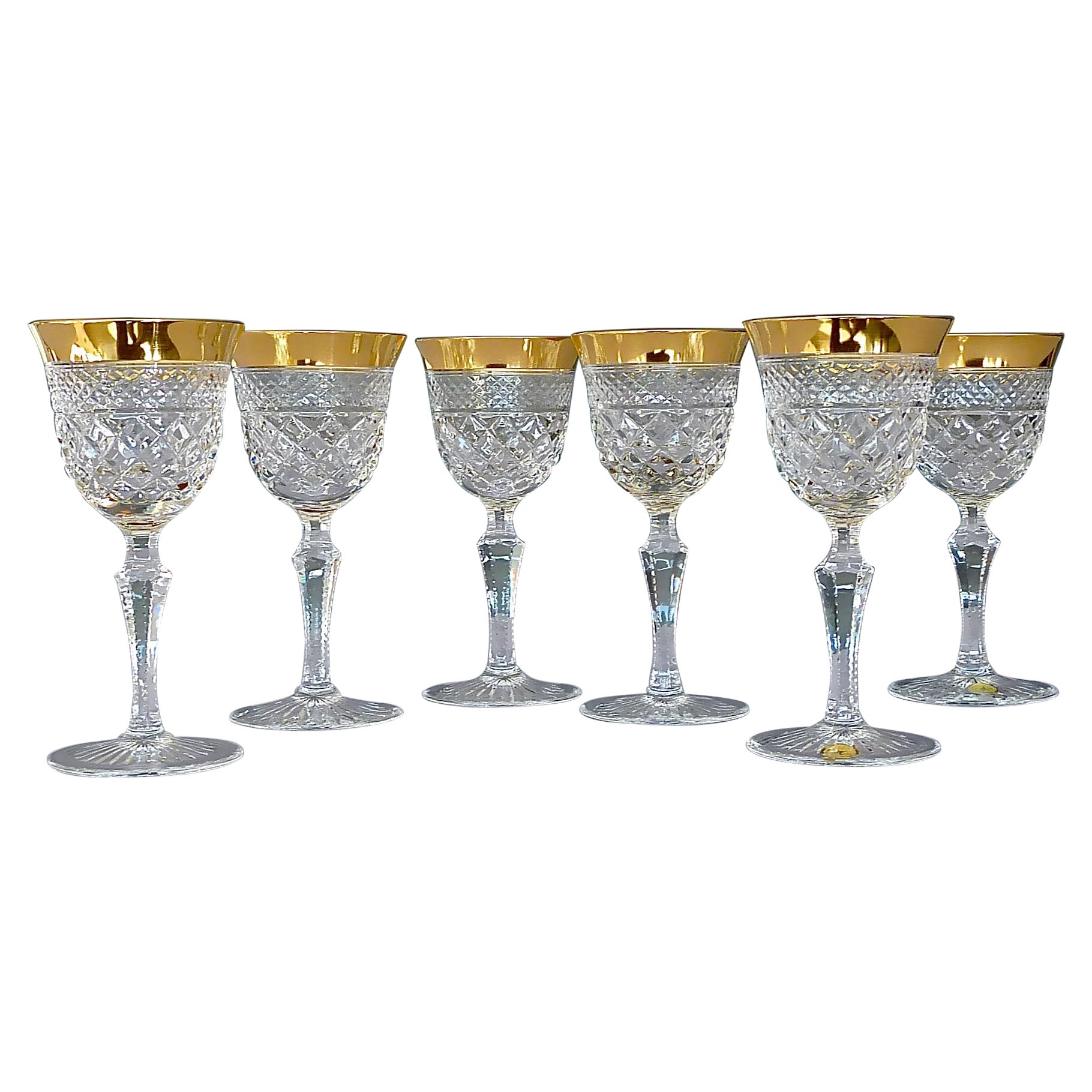 Edelsteine 6 Weingläser Gold Kristall facettierte Stemware Josephinenhuette Moser im Angebot