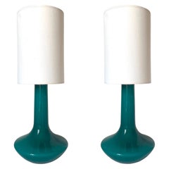 Italian Pair of Midcentury Green Murano Table Lamps, 1970s